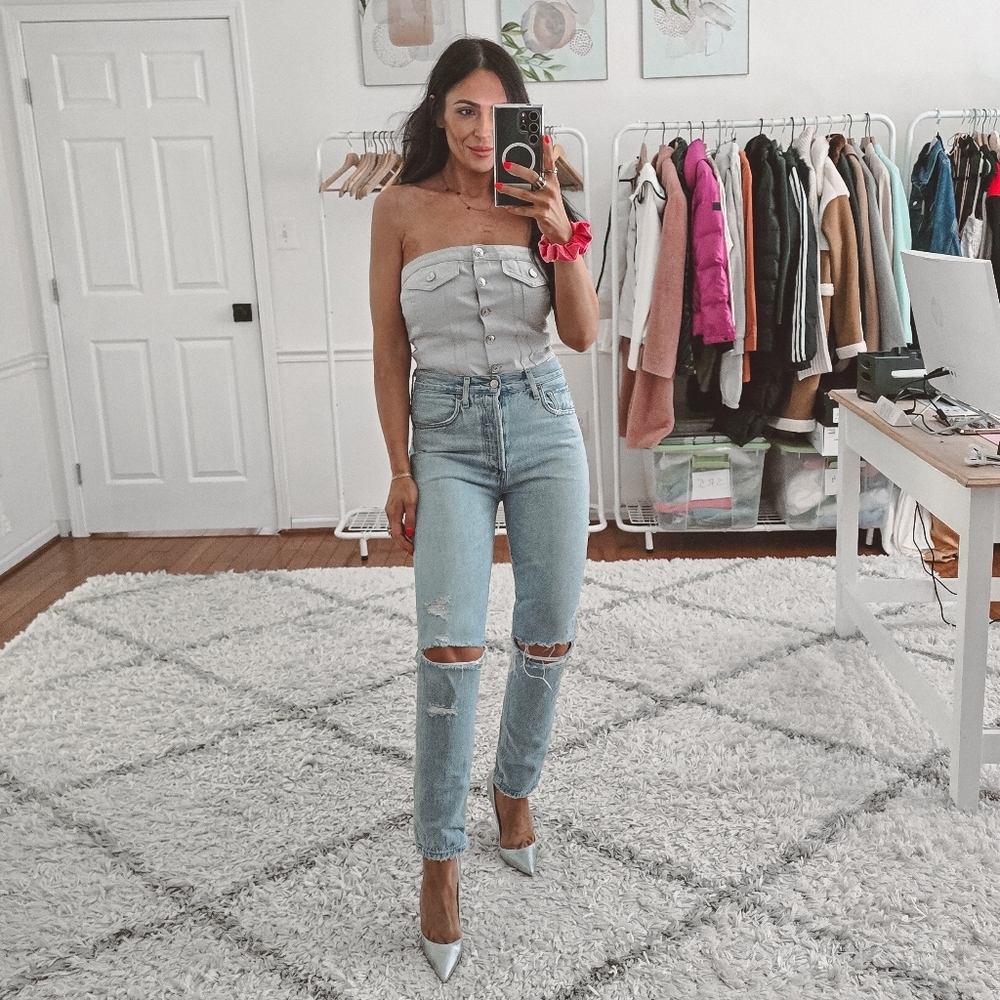 Zara silver gray corset denim tube top New